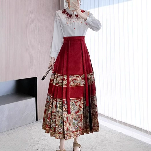 Новая китайская красная юбка с конским лицом, женская весенняя одежда