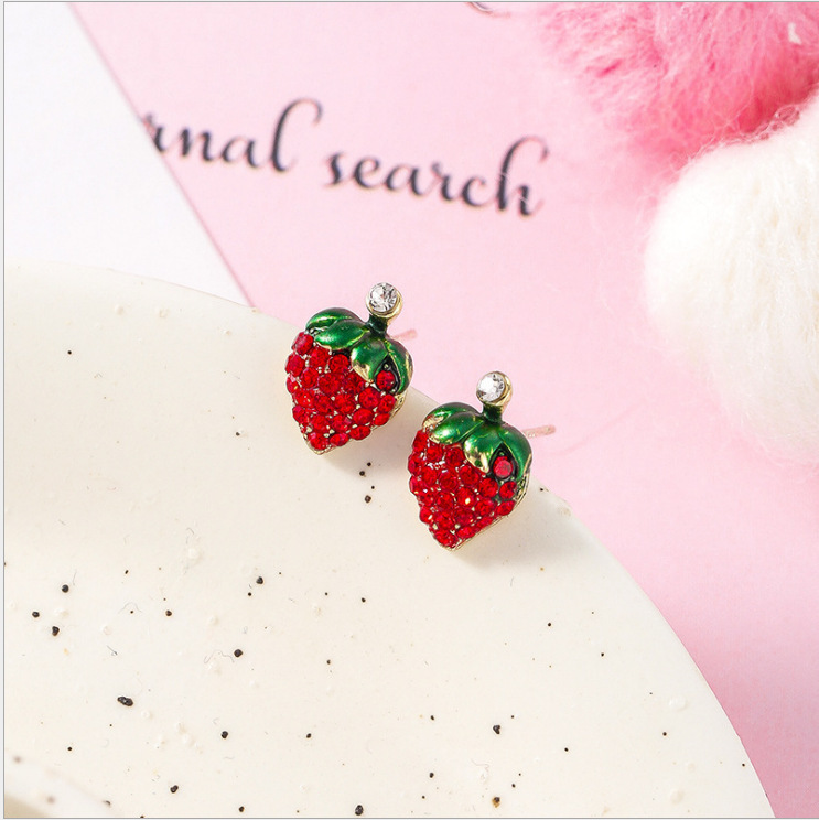 Ear Studs Classification 1 Pair Sweet Simple Style Cherry Fruit Plating Alloy Zircon Ear Studs