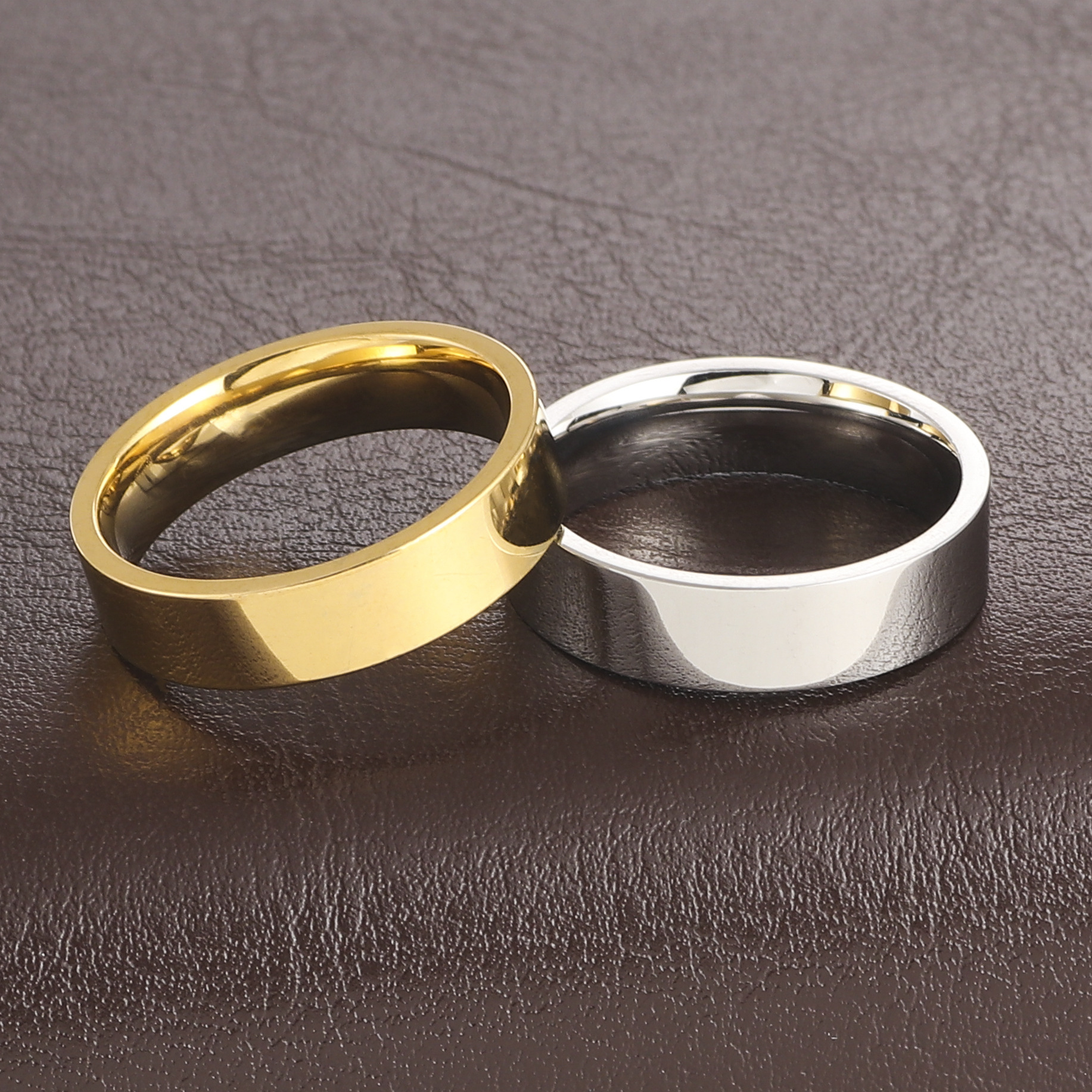 Cross-Border Men's popular jewelry Women's Flat gold ring stainless steel glossy ring simple couple Ring Jewelry