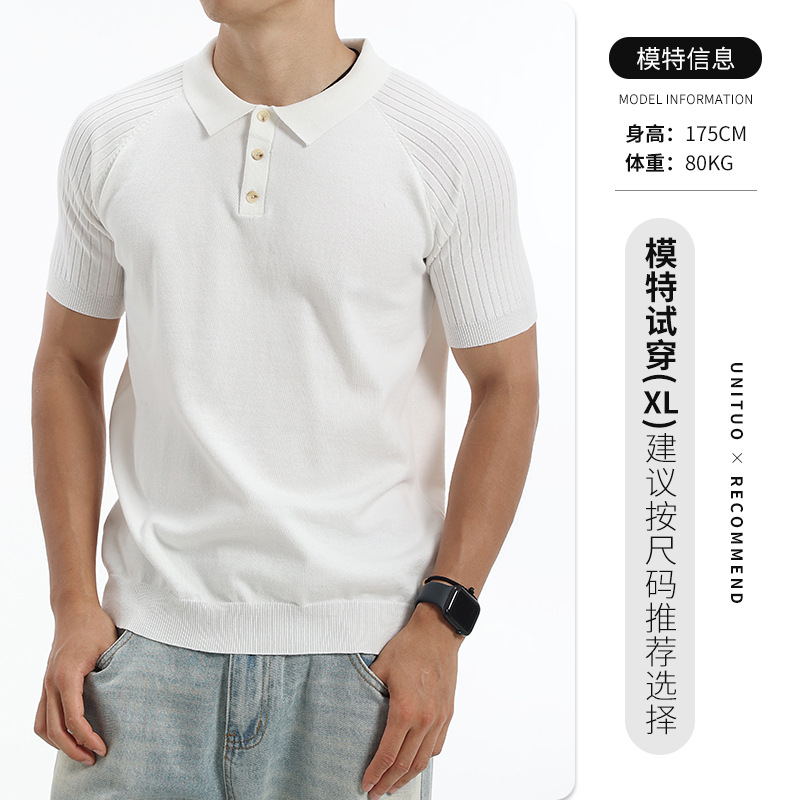 Europa y América transfronterizos polo camiseta de punto para hombres de color sólido solapa delgada de negocios casual alta sensación transpirable mangas cortas