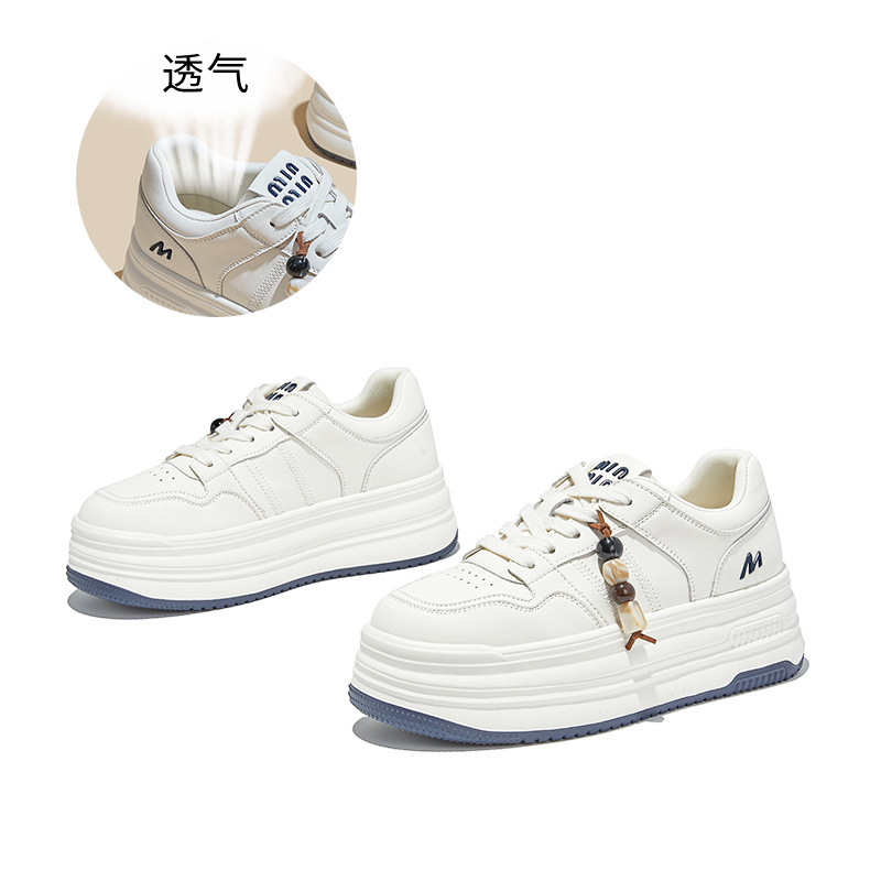 发泡底真皮小白鞋女2025秋季新款轻便厚底运动板鞋休闲串珠女鞋潮|undefined