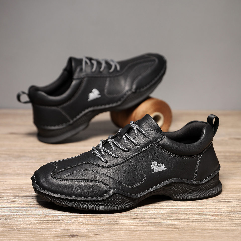 Giày lười nam thủ công da PU đế bằng cổ thấp cỡ lớn phong cách ngoài trời — 8727 màu kaki, 8727 màu đen, 8727 nâu nhạt, 8727 nâu sẫm