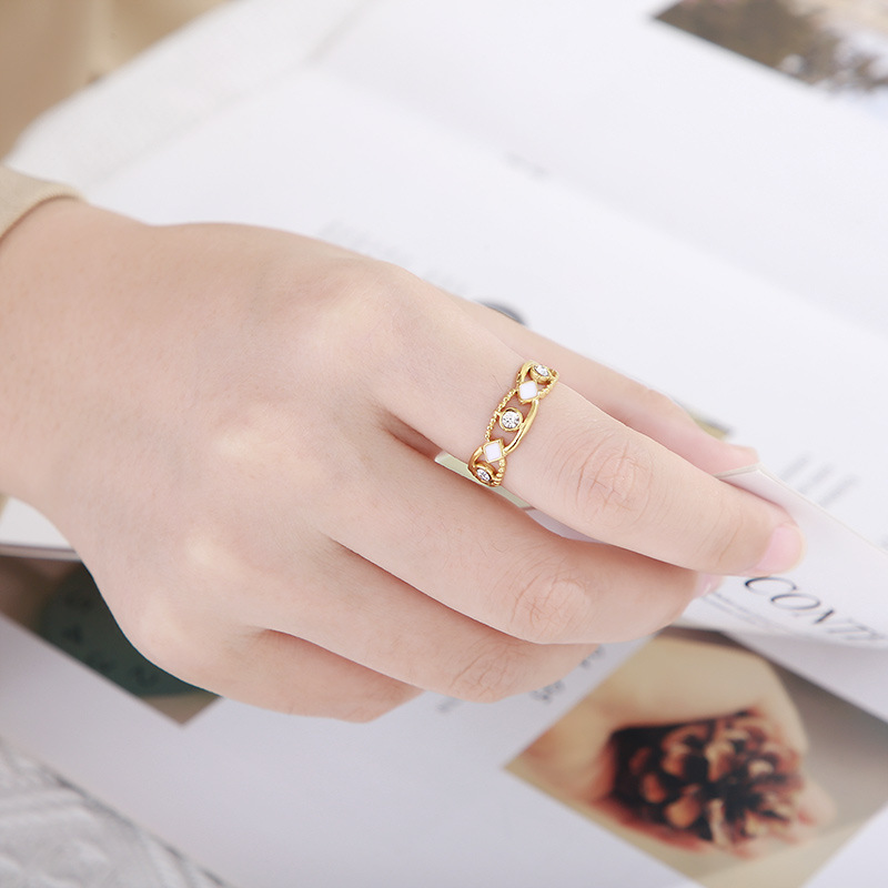 304 Stainless Steel Material PVD Coated 18K Gold Plated Geometric Stainless Steel Resin Fashion Waterproof Non Tarnish Open Ring