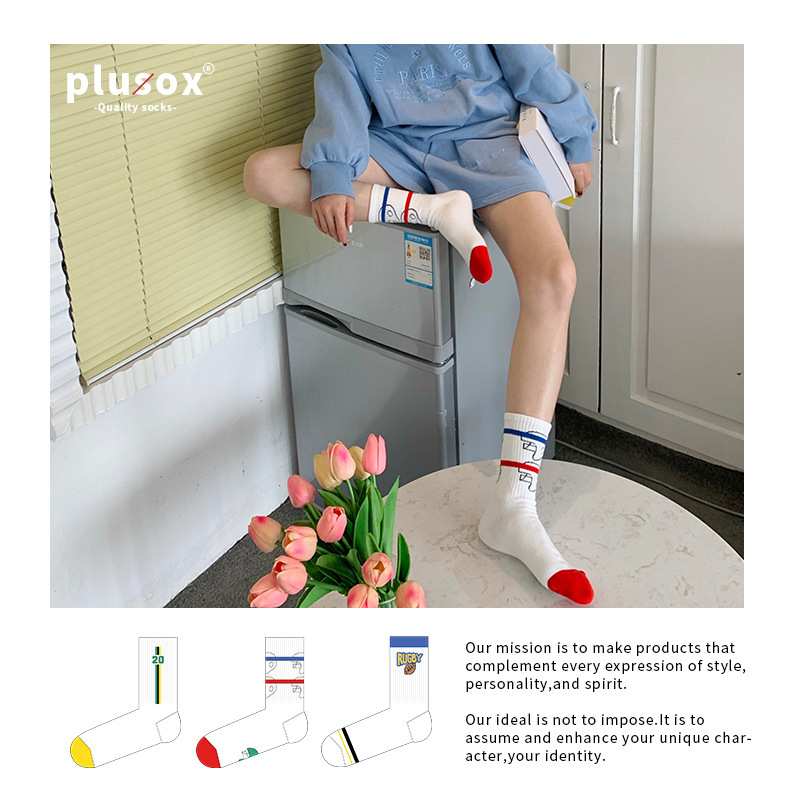 plusox trendy brand socks women's ins trendy mid-length socks alphabet trendy high-length stockings street sports style autumn