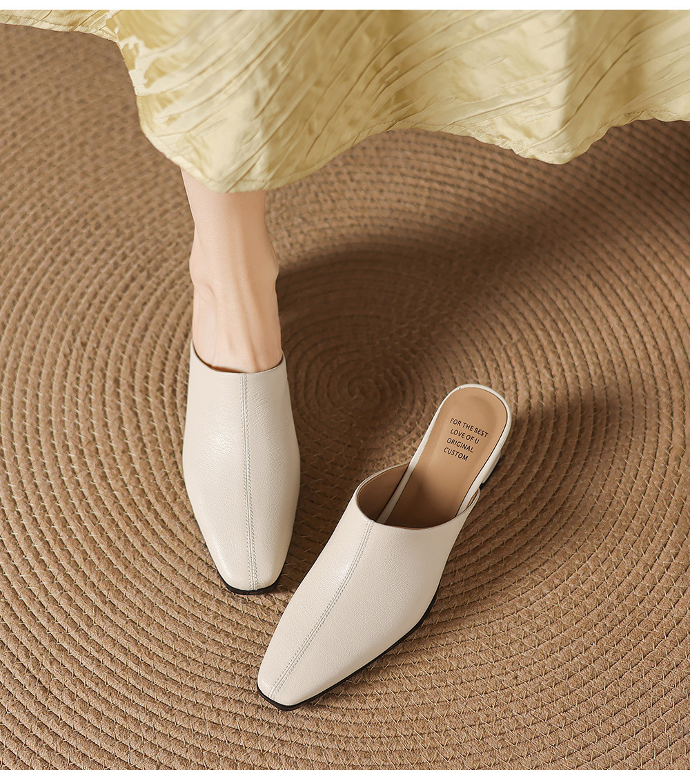 Giày sandal cao gót nữ hở mũi da bò gót thô 5 cm — đen chi tiết 6