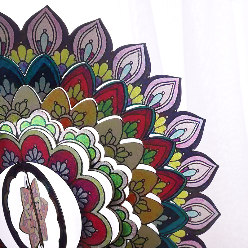 Amazon suministro directo de acero inoxidable viento tridimensional vuelta color Mandala girando carillones de viento patio decoración artesanía de metal