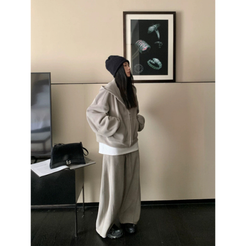 秋季新款宽松大码洋气时髦休闲运动套装女阔腿裤显瘦卫衣两件套女|undefined