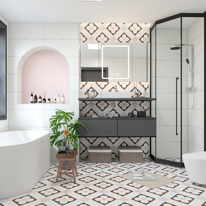 Bathroom tile non-slip small tile small floor tile 400400 plain American pastoral antique tile 400x400 glazed