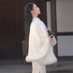 チャイナドレスの外は2024年の新型秋冬に保温カーディガンの改良版のセーターの女性のマントを厚くします。
