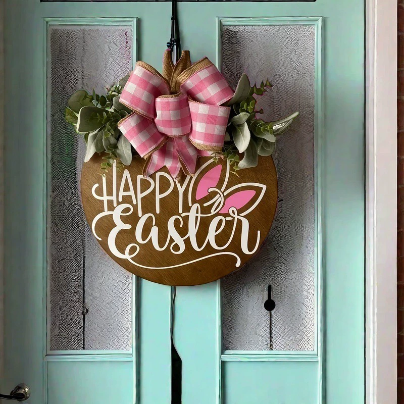 Трансграничный новый пасхальный счастливый кролик логотип дома украшения двери деревянные поделки