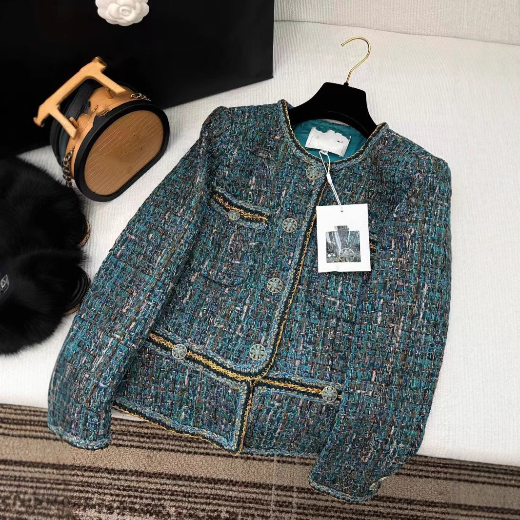 Nanyou Direct Supply 25 French Early Autumn Color-Block Tweed Chanel-Style Jacket Fashionable Multi-Pocket Single-Breasted Top