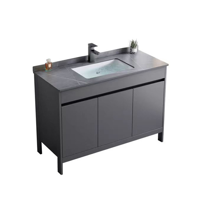 gabinete de baño de aluminio espacial combinación de gabinete de baño tipo pequeño gabinete de cerámica integral cuenca impermeable a prueba de agua humedad tipo piso