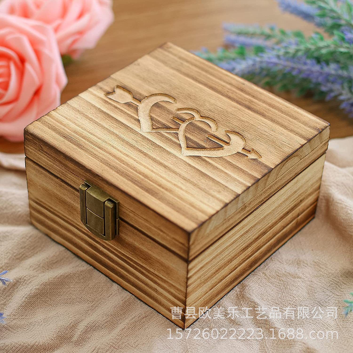 美式复古木质戒指盒婚礼仪式对戒盒周年礼物木质婚礼首饰盒