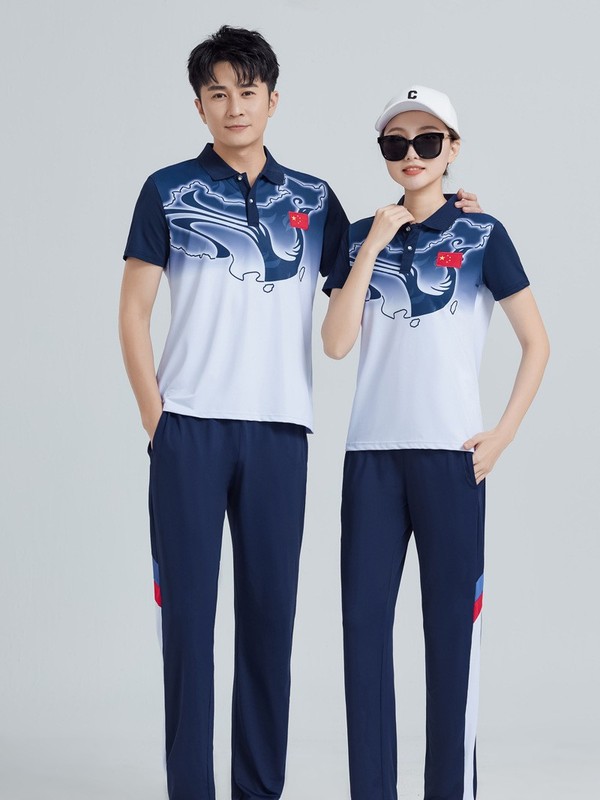 夏半袖ズボンスポーツセットポロ襟Tシャツ男女兼用テコンドースポーツウェアグループウェアスクエアダンスパフォーマンスウェア|undefined