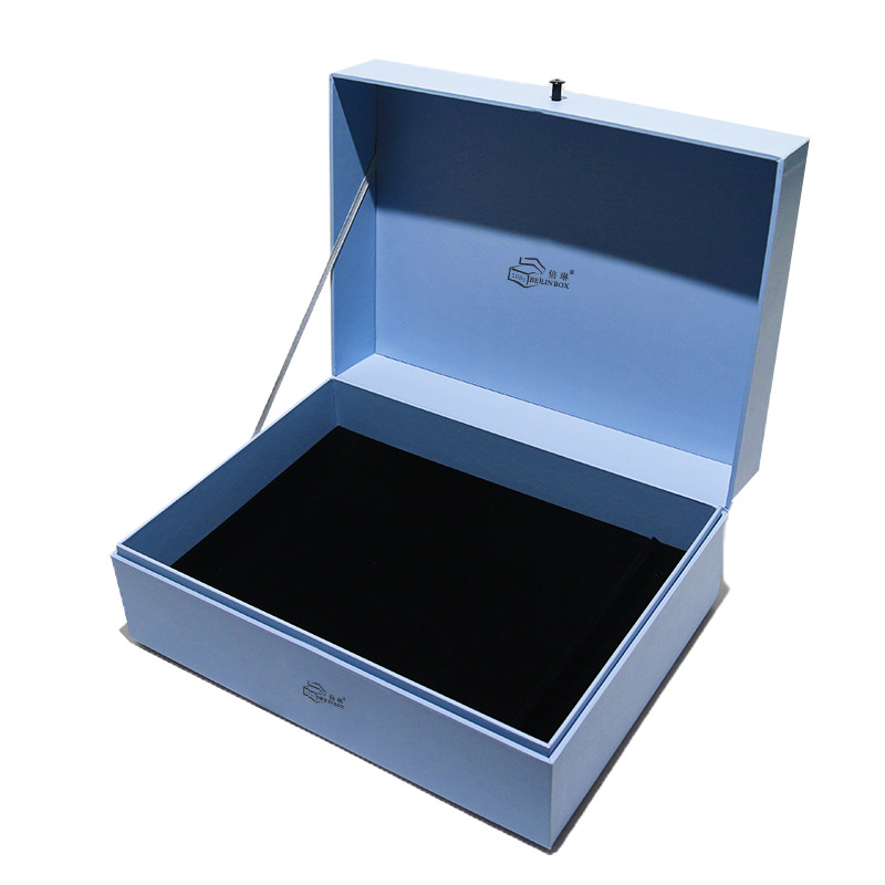 Fabricantes personalizados marca azul flip caja de regalo de cartón soporte de diseño integrado caja de regalo universal personalizada