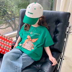 Girls' T-shirt Short Sleeve Summer Outfit 2024 New Trendy Children's Little Girl Summer Base Shirt Half Sleeve Top