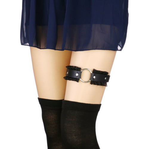 Amazon's new soft and hard girl PU leather ring O-shaped leg straps sexy lace aesthetic lace thigh ring garter belt