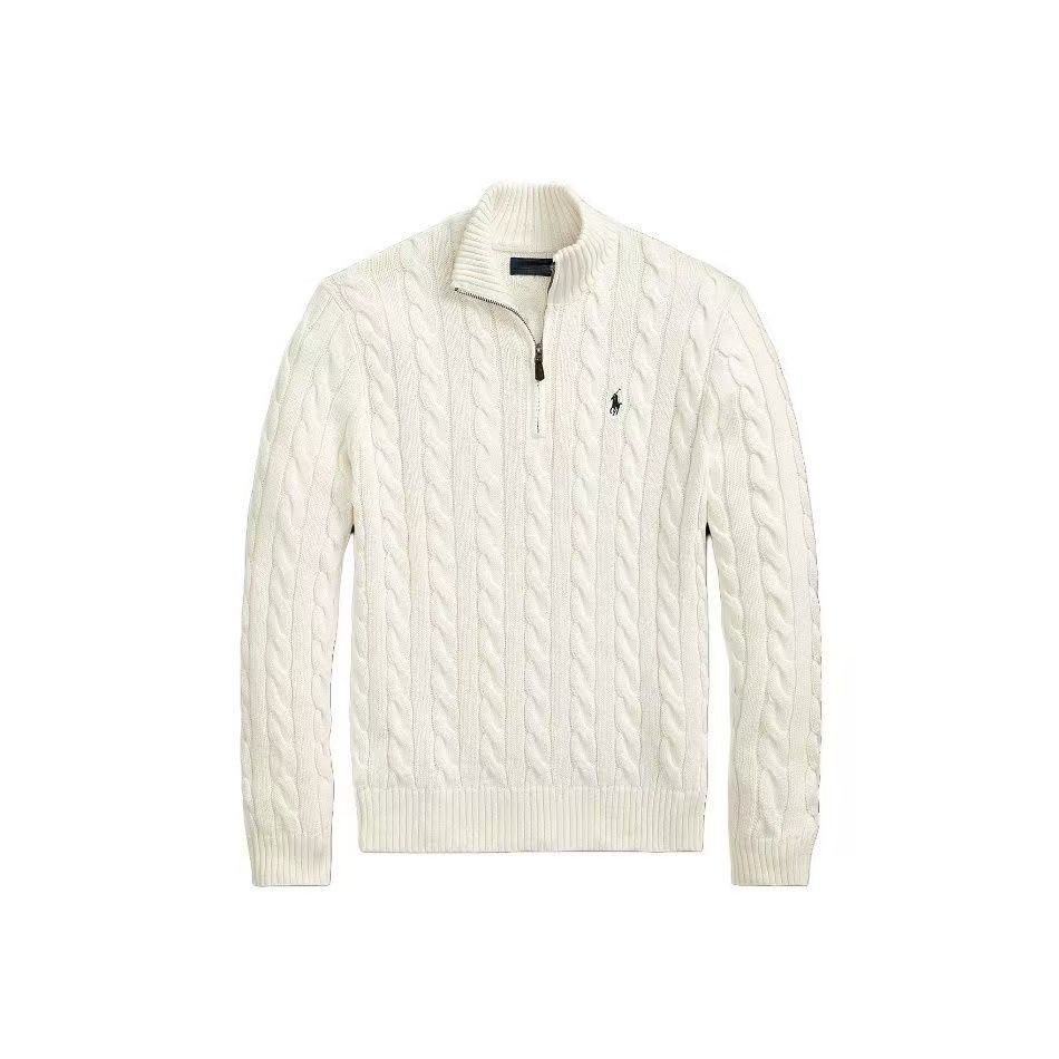 跨境秋冬款拉夫小马标刺绣毛衣半高领拉链麻花休闲男士针织衫上衣