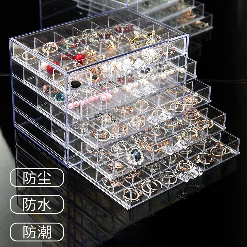 Storage Box for Nail Art, Rhinestones, Jewelry, Multifunctional Necklace, Organic Compartment, Acrylic Transparent Drawer, Desktop Cosmetics