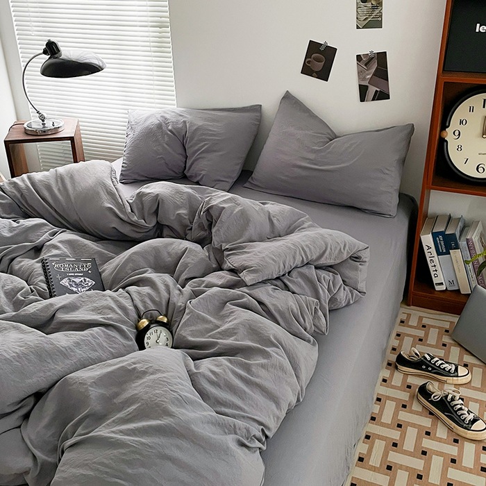 Pure Cotton Four Piece Bedding Set Solid Colour Brushed Sheets_voghion.com