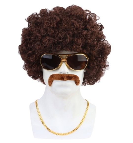 廠家直銷熱賣款70 年代迪斯科派對假發金鏈子胡子太陽鏡disco套裝