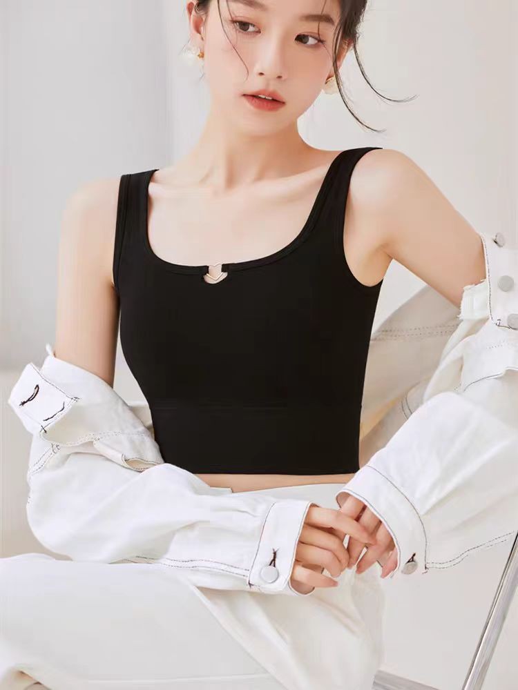 7761 chaleco de cinturón de cinturón de pecho almohadilla de hombro ancho correa de hombro exterior de camisa de punto dentro de una mujer pura simple hilo base