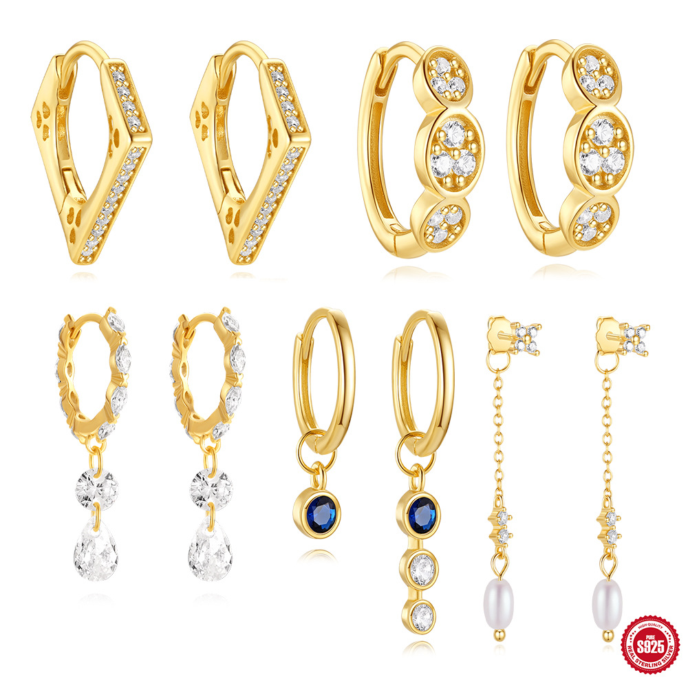 S925 plata moda literaria retro todo fósforo flores de cercanías trébol de cuatro hojas circón borla aretes de flores de perlas