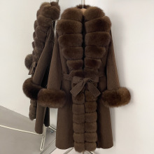 海宁2025秋冬新款超大真狐狸毛高级感双面呢子大衣气质时尚款外套