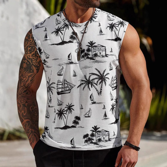 Summer Fitness Sleeveless Loose Vest Muscle Men Training Breathable Basketball Shirt Shoulder Sports Fashion Clothing