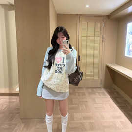 多巴胺美式小狗印花毛衣女早秋冬叠穿松弛感显瘦慵懒风针织衫上衣