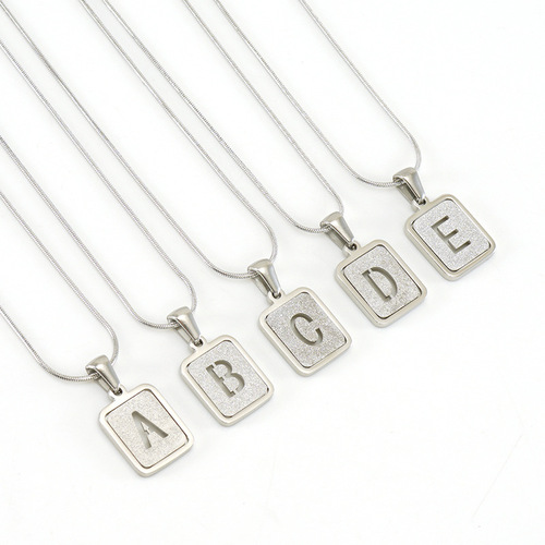 Cross-border European and American titanium steel pressed sand hollow letter pendant 26 English letters snake bone chain 18K stainless steel necklace for women