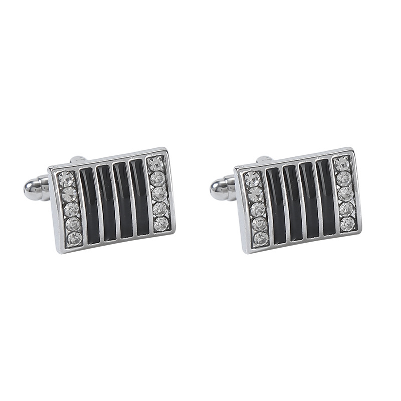 Diamond Crystal Cufflinks For Men Elegant Striped Shirt Design_voghion.com