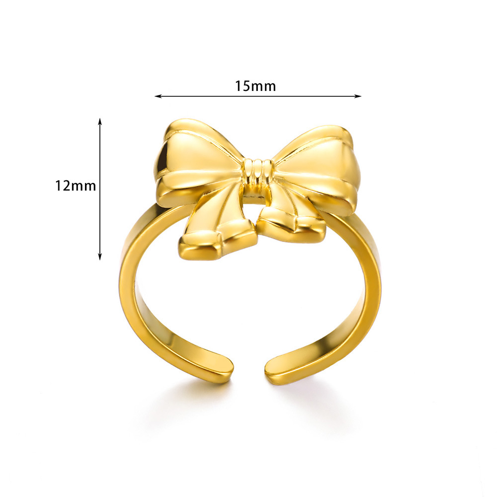 5g Weight 0.03µm-0.05µm Gold Plating Thickness PVD Coated Gold Plating Process 18K Real Gold Plated Plating Material Stone-Free Inlay Material Open Rings Classification 1 Piece Quantity Holiday, Daily Occasion 304 Stainless Steel Material Bow Knot Pattern All Seasons Season Women's Gender Vacation, Simple Style Style Waterproof Non Tarnish Craft PVD Coated Real Gold Plated Bow Knot 304 Stainless Steel Vacation Simple Style Waterproof Non Tarnish Open Rings 10