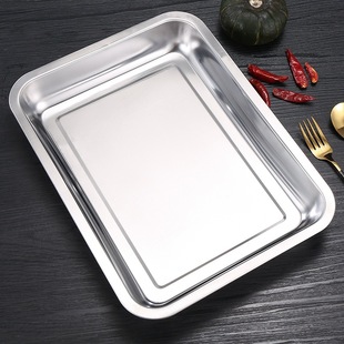 304 Stainless Steel Rectangular Tray Dinner Plate Square Plate Barbecue Plate Steamed Rice Plate Rice Roll Plate Home and Commercial