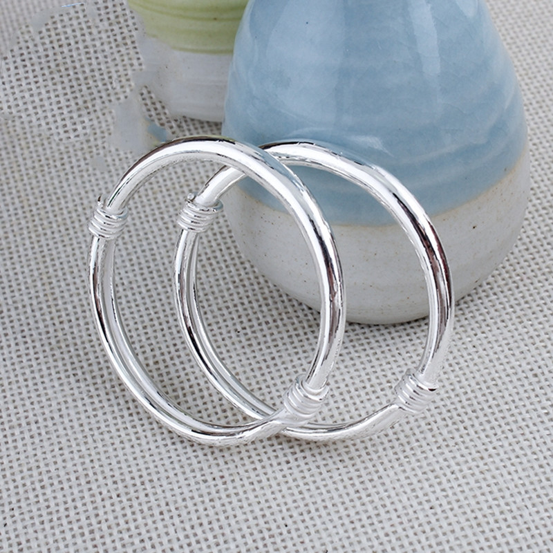 Shake Voice Live White Copper Silver Plated Winding Baby Push-Pull Bracelet Solid Glossed Child Winding Silk Bracelet Gift-Giving