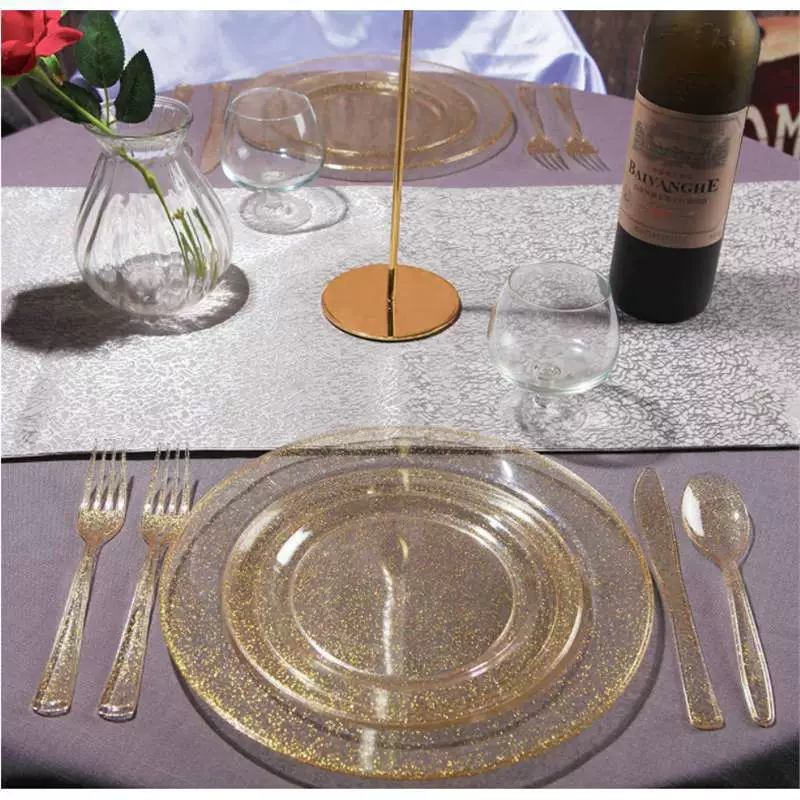 Cross-border TEMU Xiyin Delivery 7.5, 10.25-inch disposable dining tray plastic dining tray golden double