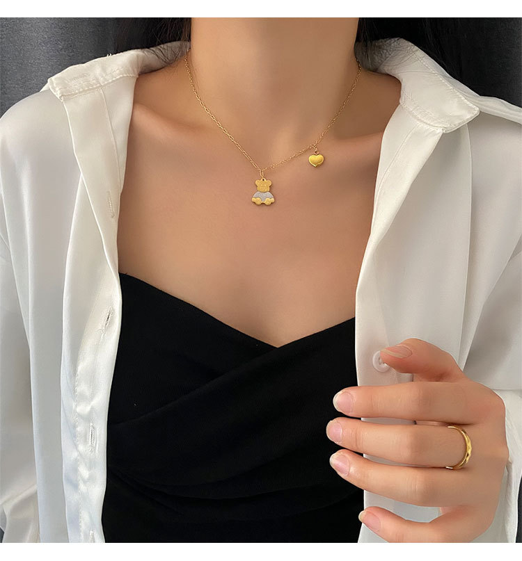 Cute Bear Titanium Steel Plating Necklace