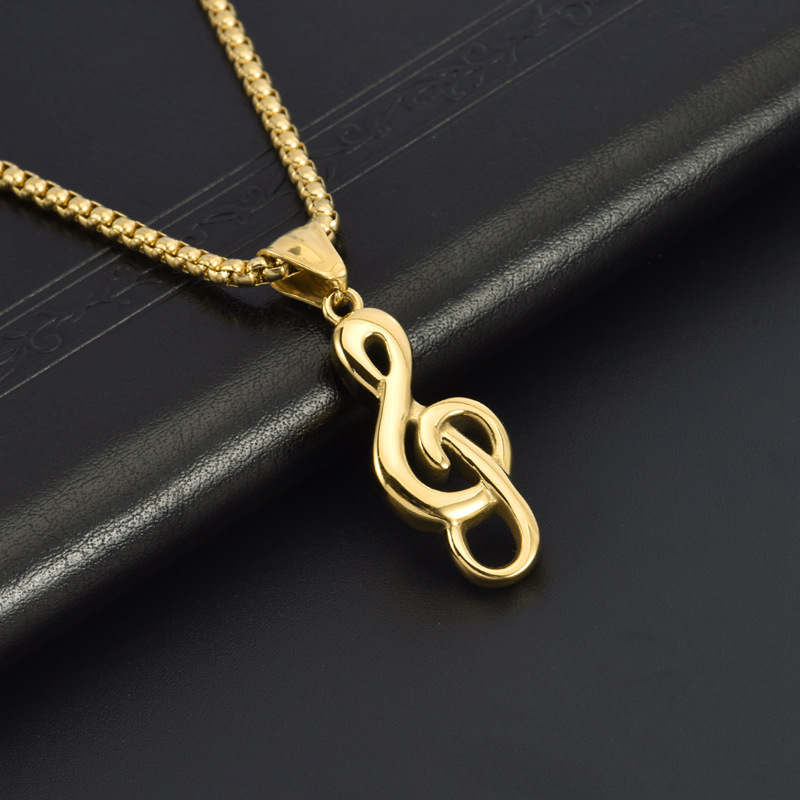 PVD Coated Gold Plating Process Jewelry Buckle Jewelry Making Type 1 Piece Fashion Notes Stainless Steel Polishing Pendant Necklace