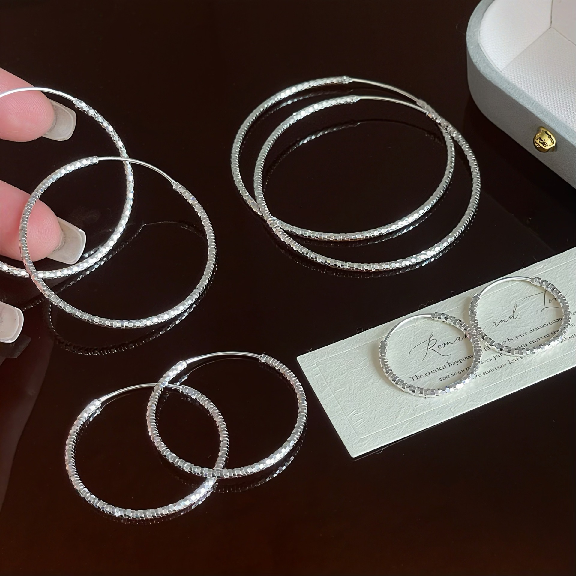 S925 Sterling Silver Cnc Engraved Sparkling Hoop Earrings, Basic Style Earrings with a Fashionable and Unique Niche Design
