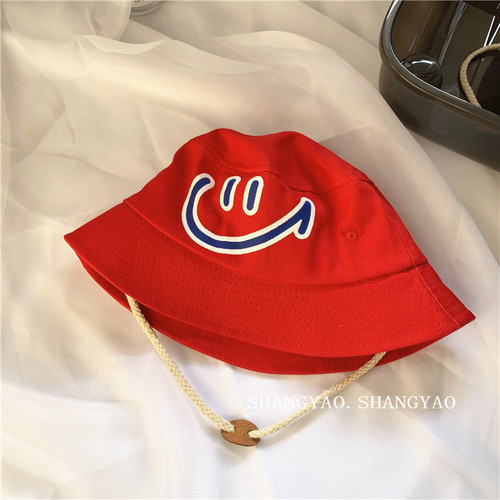 Korean-style children's hats laughing face fisherman hats candy-colored personalized unisex children versatile sunshade windproof bucket hats for outings