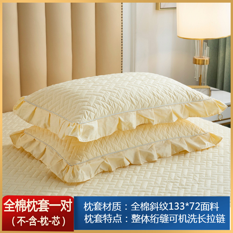 A5L韓版蕾絲花邊全棉枕套一對裝夾棉枕芯套單人成人大枕頭套純棉