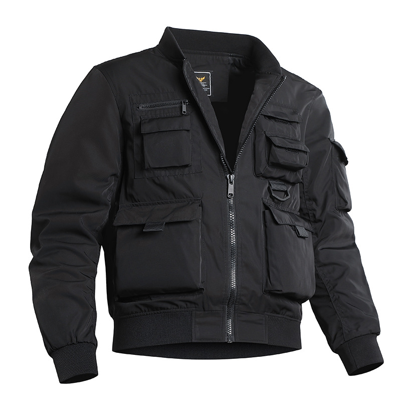 Chaqueta de piloto para hombre retro americano de béisbol multibolsillos chaqueta de herramientas chaqueta funcional de tres armadillos de asalto para hombre