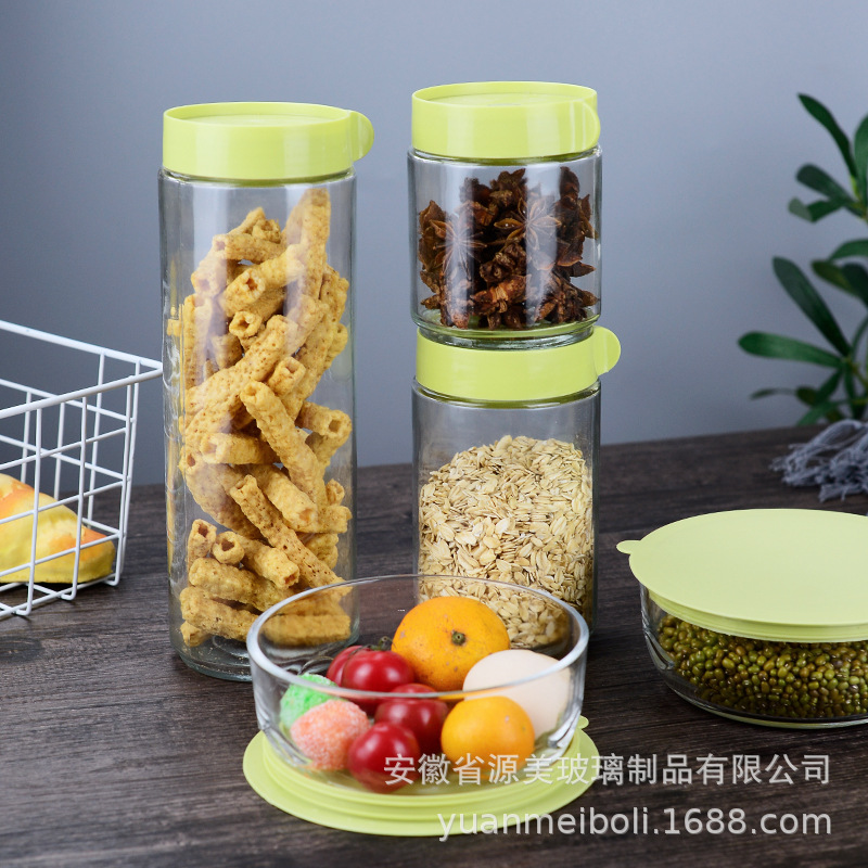 Frasco de almacenamiento de vidrio tarro de comida traje sellado té Almacenamiento de dulces Frasco de almacenamiento Cocina granos especias tarro