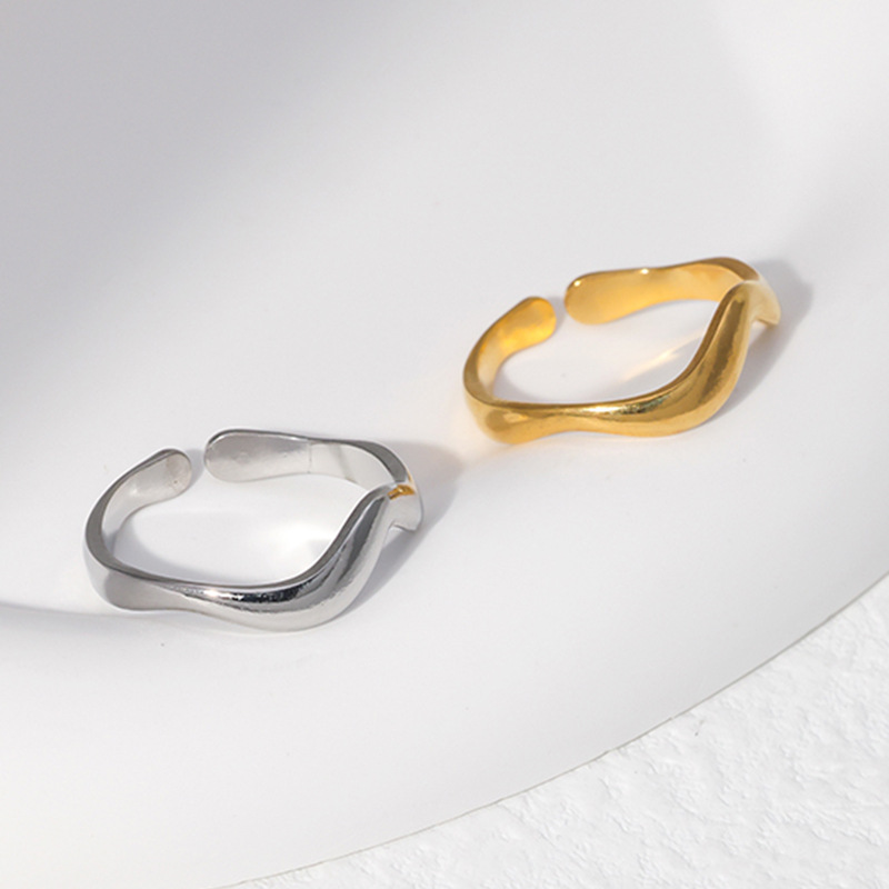Simple Style Waves Stainless Steel Open Ring 1 Piece
