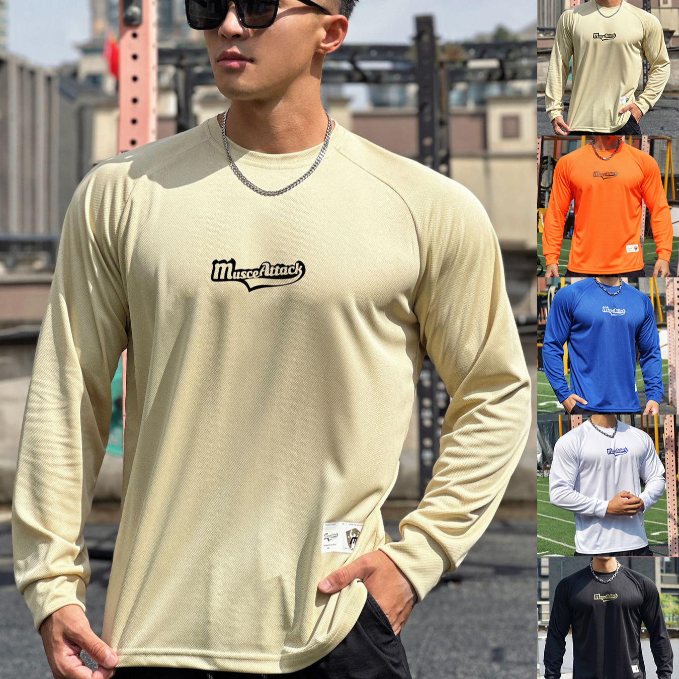 新款肌肉健身男士篮球兄弟训练衣服宽松运动网眼长袖t恤上衣代发