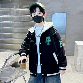 男童棒球服春秋款2026新款中大童炸街酷帅连帽儿童秋装网红外套潮