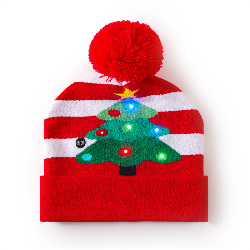 Spot año nuevo sombrero de Navidad transfronterizo con luz LED luz invierno cálido lana jacquard sombrero de Navidad de punto