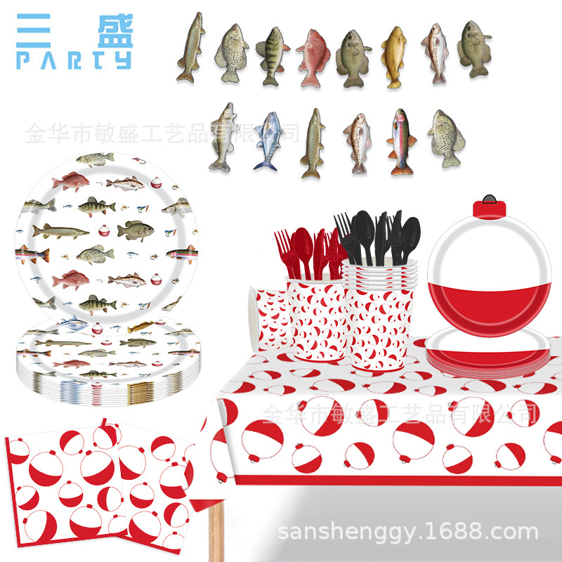 New Fishing Plates and Napkins Fishing-Themed Birthday Party Supplies Little Fisherman Disposable Party Supplies