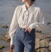 solighter法式溫柔氣質白色襯衫女2022春新款別致設計感棉上衣