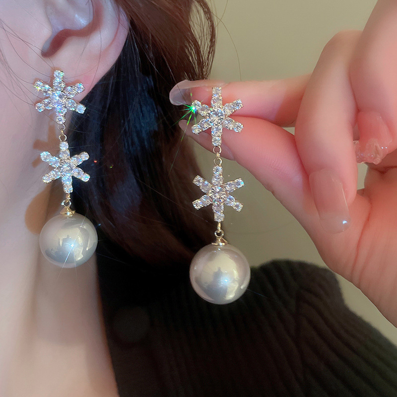 Drop Earrings Classification 1 Pair Quantity Fashion Heart Shape Flower Copper Inlay Pearl Zircon Drop Earrings 1 Pair